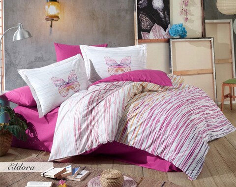 Lenjerie de pat pentru o persoana, 3 piese, 160x220 cm, 100% bumbac poplin, hobby, eldora, fucsia