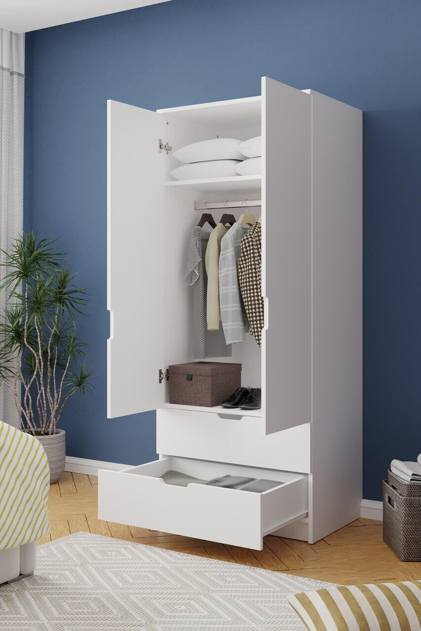 Dulap pentru haine, Hanah Home, Lento, 75x180x52.5 cm, PAL, Alb — imaginea 3