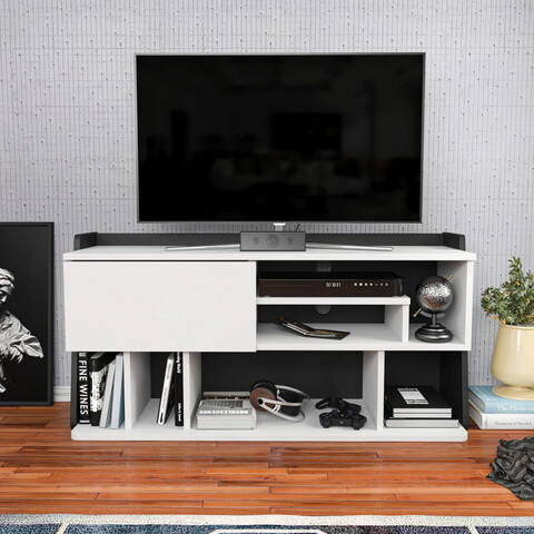 Comoda tv, retricy, raca, 120x37x59 cm, pal, alb negru