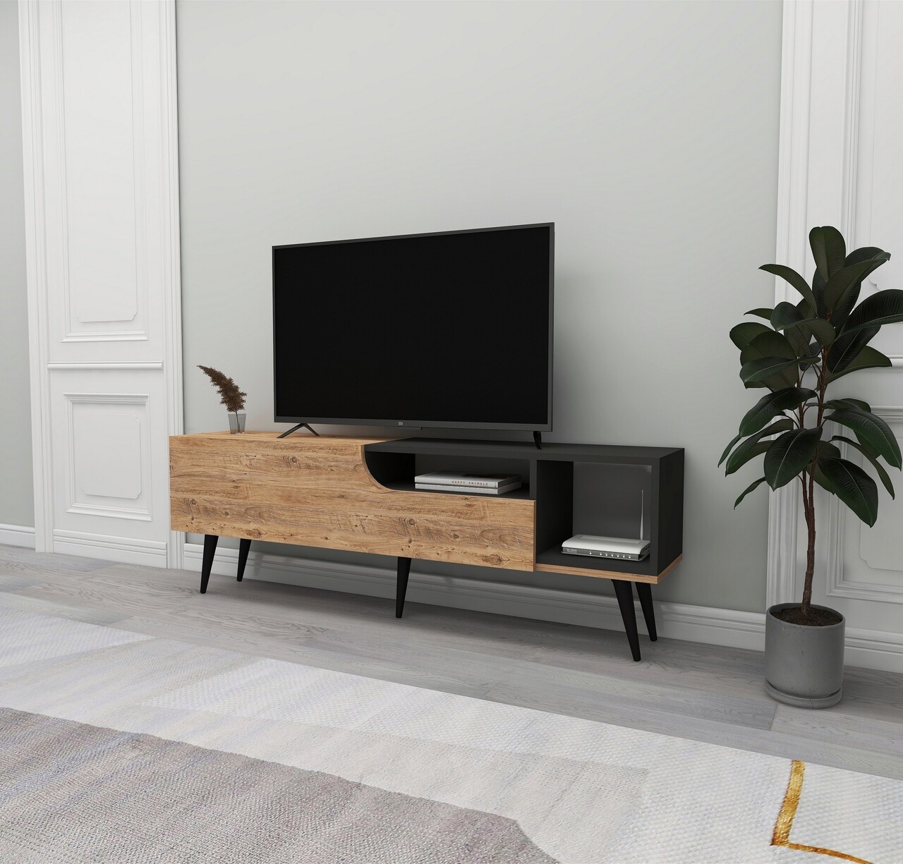 Comoda TV, Arnetti, Alba, 49.6x150x29.6 cm, PAL, Pin Atlantic / Antracit - 2 | YEO