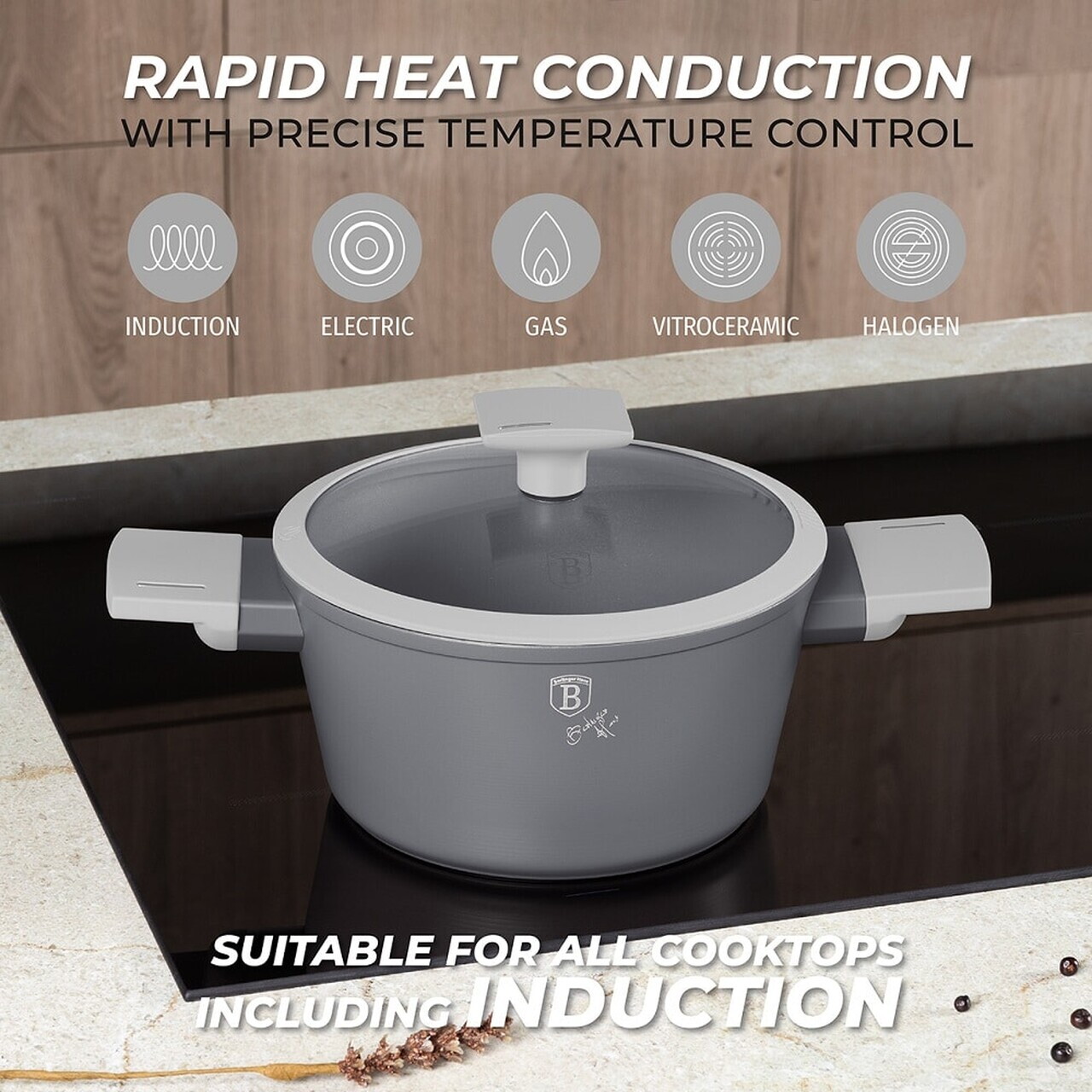 Set pentru gatit Berlinger Haus, Aspen, 15 piese, aluminiu forjat, gri mat - imagine 7