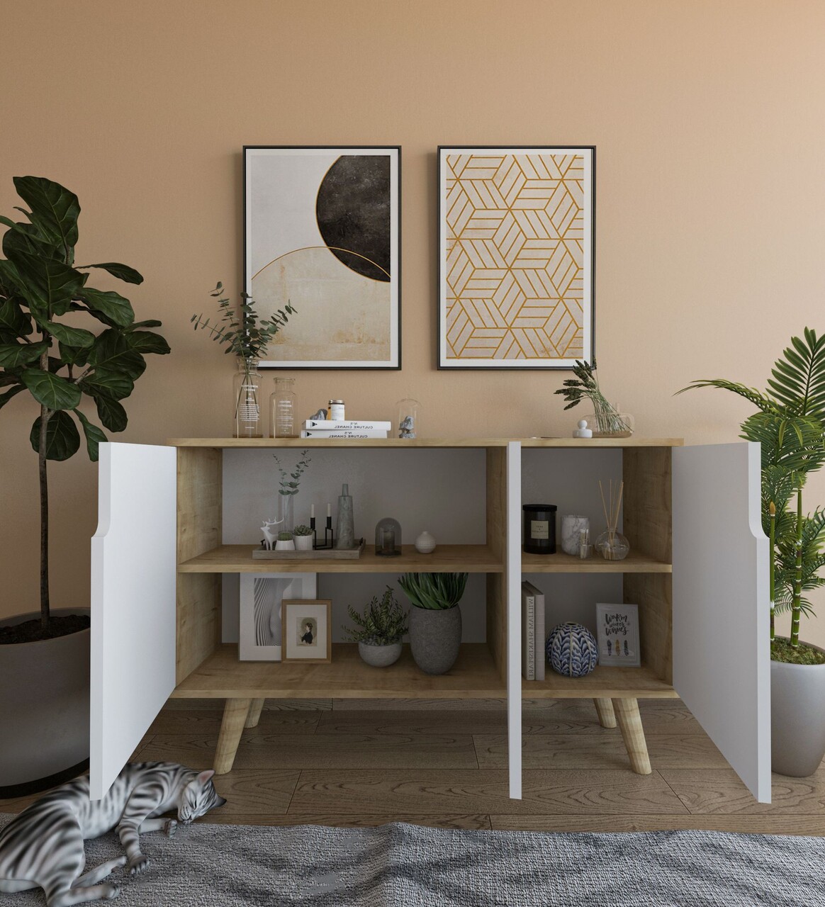 Consola, Hanah Home, Verona 120, 120x80x30 cm, PAL, Stejar Safir / Alb - imagine 3