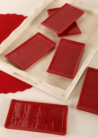 Set 6 platouri Red Natural Stone, Keramika, Ø15 cm, ceramica, rosu Keramika