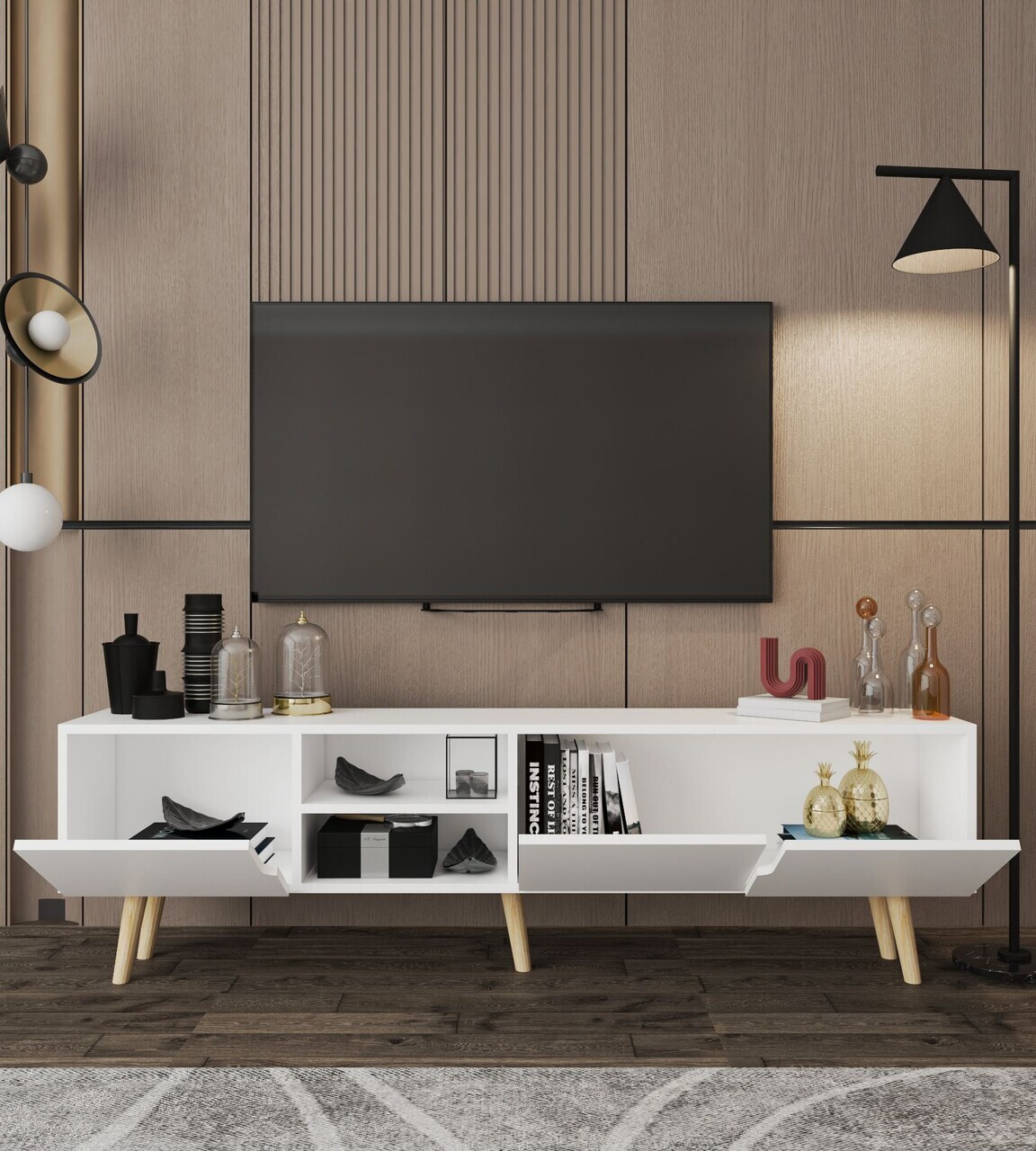 Comoda TV, Hanah Home, Latina 180, 180x30x53 cm, PAL MELAMINAT, Alb — imaginea 3