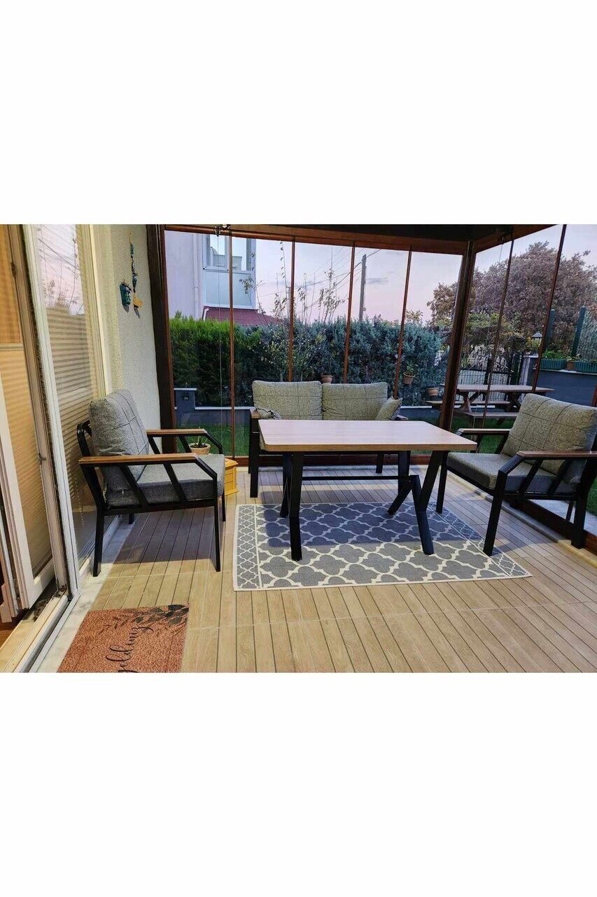 Set mobilier de gradina, Hanah Home, Nergiz 2+1+1, Metal, Gri - view 5