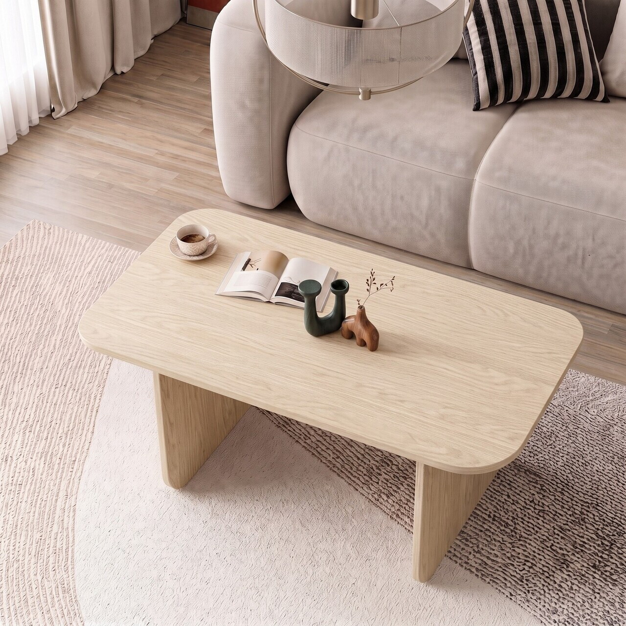 Masuta de cafea, Nordure, Pietra, 100x42x60 cm, Stejar Compass — imaginea 3