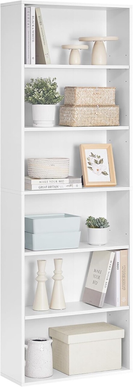 Biblioteca cu 6 rafturi, Scandinavian Style, Vasagle, 60x24x178.5 cm, PAL, alb - 1 | YEO