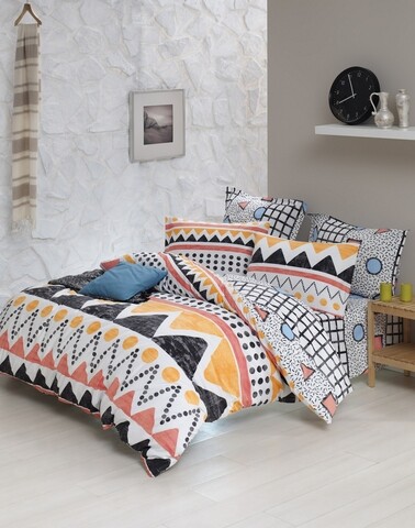 Lenjerie de pat dubla King Size, EnLora Home, Bettina Yellow, 4 piese, bumbac ranforce, multicolor EnLora Home