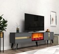 Comoda TV, Olivia, Vania Fireplace, 150x50x29.6 cm, PAL , Antracit / Aur