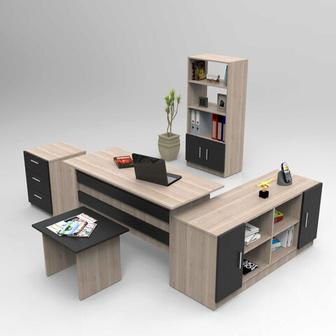 Set mobilier de birou, locelso, vo15, stejar / negru