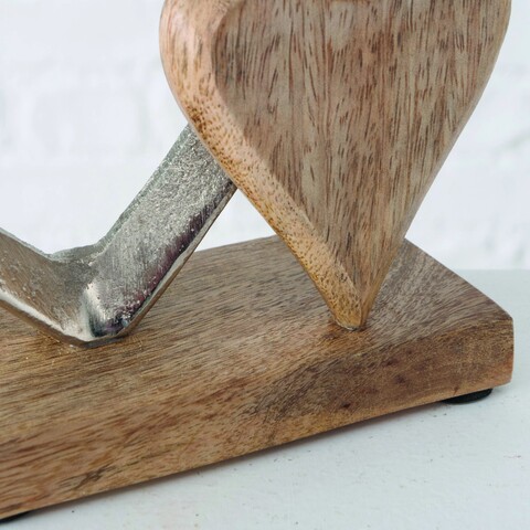 Decoratiune Carolyn Heart, Boltze, 22x18x7.5 cm, lemn de mango/aluminiu