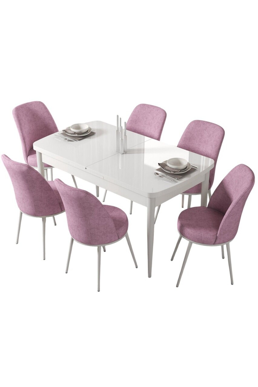 Set masa extensibila si scaune (7 piese), Hanah Home, Via, Alb/Roz — imaginea 2