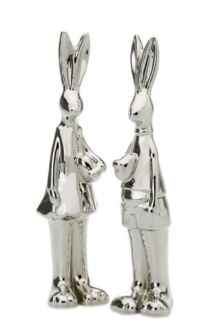 Set 2 decoratiuni Rabbit, Hermann Bauer, 4.9×4.6×20.5 cm, portelan, argintiu Hermann Bauer jun.