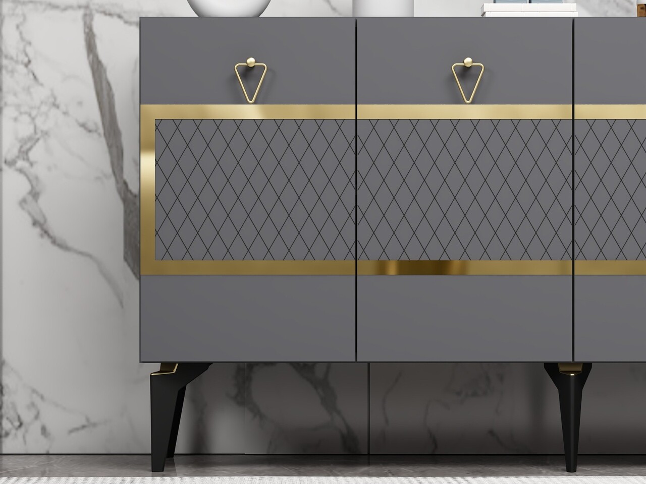 Consola, Olivia, Ipek, 150x79x40 cm, PAL , Antracit / Aur - 2 | YEO