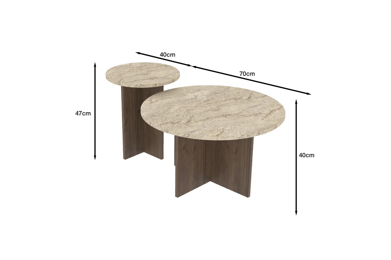 Set masute de cafea, Hanah Home, Private, Travertin / Nuc - view 5
