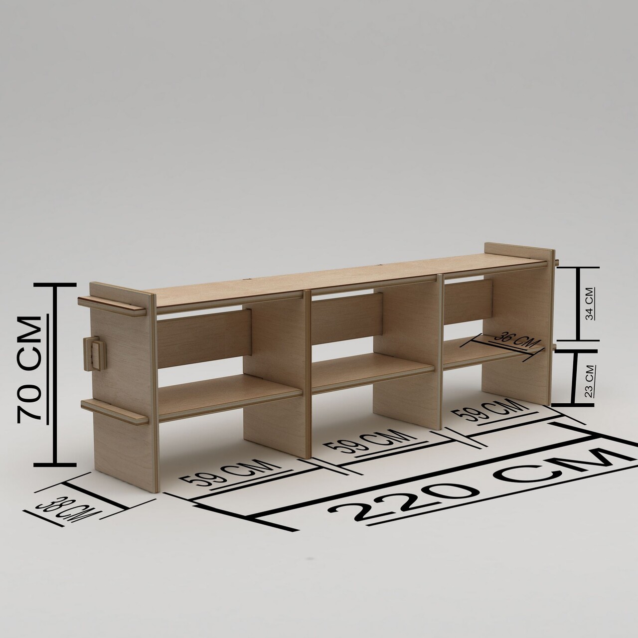 Comoda TV, Hanah Home, Lucis, 220x70x38 cm, 100% BIRCH PLYWOOD, Lemn natural