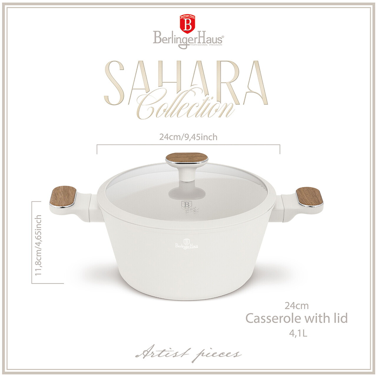 Oala cu capac Berlinger Haus, Sahara Nordic, 24 cm, 4.3 L, aluminiu forjat, crem mat/natur - imagine 6
