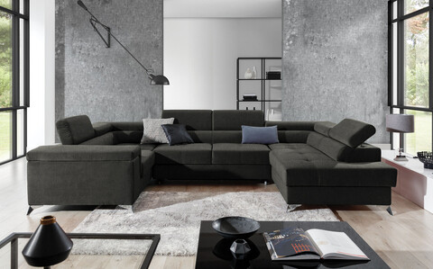 Coltar extensibil dreapta 6 locuri ELTAP, Th-73, Thiago, 342x208x88 cm, lemn/poliester, gri inchis