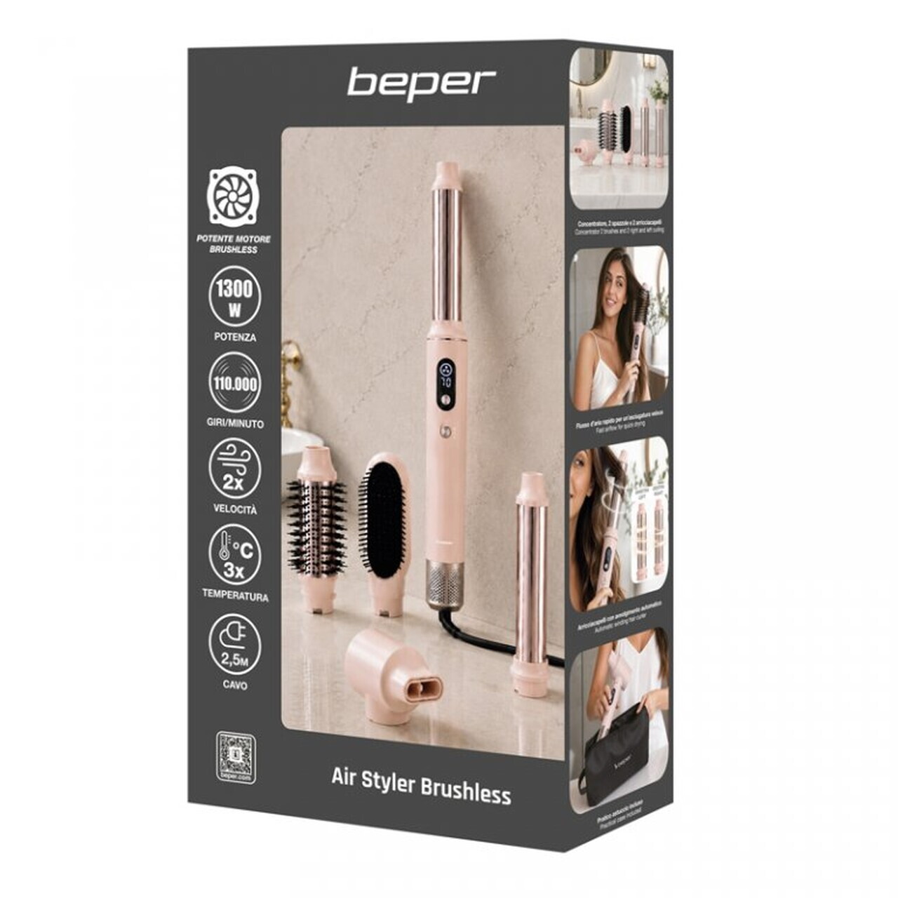 Aparat de coafat multistyler, 5 in 1 Beper, 1300W, 23x4 cm, 2 viteze, 3 trepte de temperatura, roz — imaginea 7