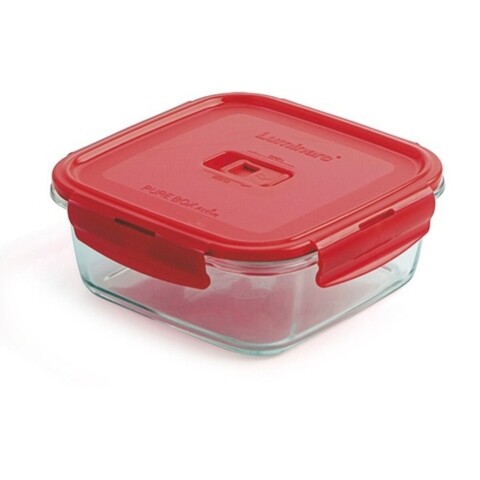 Caserola cu capac, Luminarc, Pure Box Active, 0.76 L, sticla, rosu/transparent