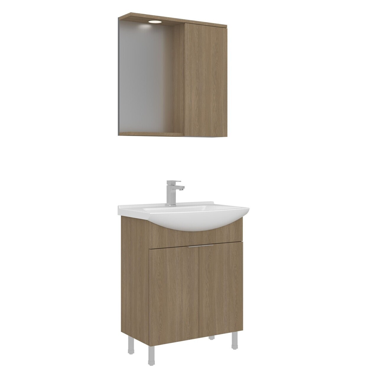 Set Dulap de Baie cu Chiuvetă și Oglindă (2 Piese), Hanah Home, Purus 65, Stejar — imaginea 4