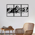 Decoratiune de perete, Mountain 4, Metal, 42 x 72 cm, 3 piese, Negru