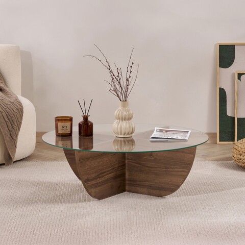 Masuta de cafea, Hanah Home, Liya, 90x30x90 cm, Sticla temperata , Maro