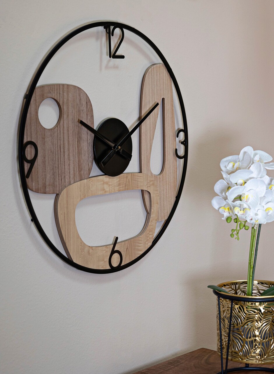 Ceas de perete Mot, Mauro Ferretti, 60 cm, fier/MDF, negru/maro - 1 | YEO