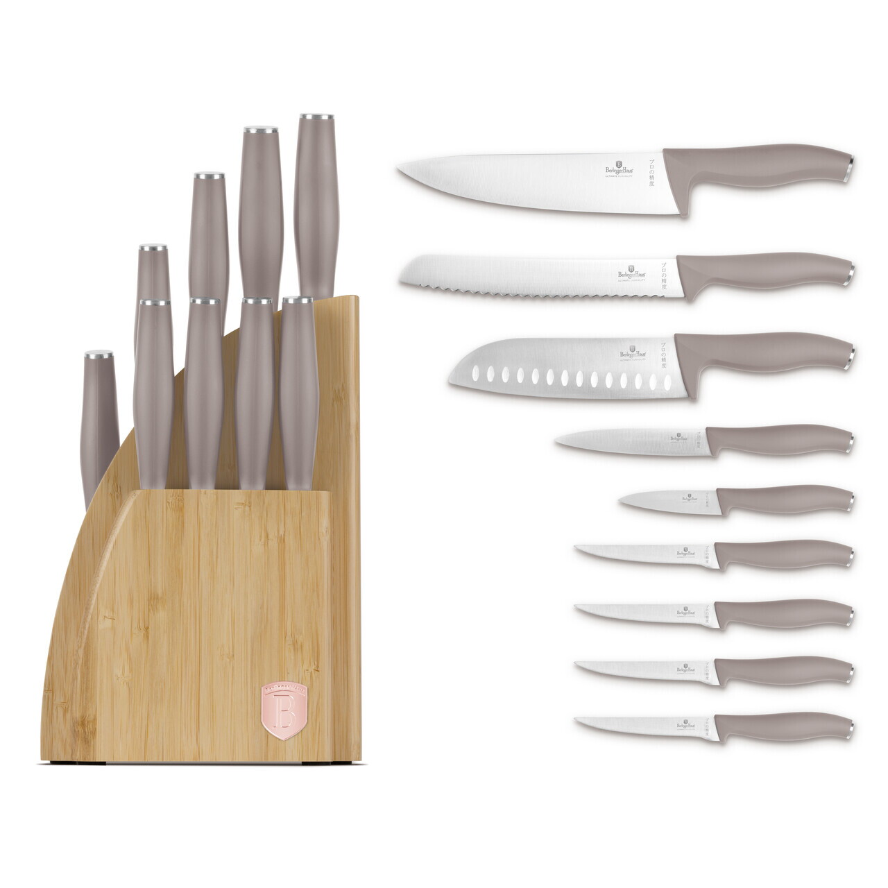 Set 9 cutite cu suport Berlinger Haus, Taupe, inox/bambus, taupe mat/natur - view 9