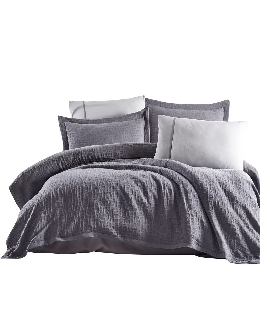 Set cuvertura de pat dubla 3 piese, Tarte - Grey, Şaheser, Bumbac