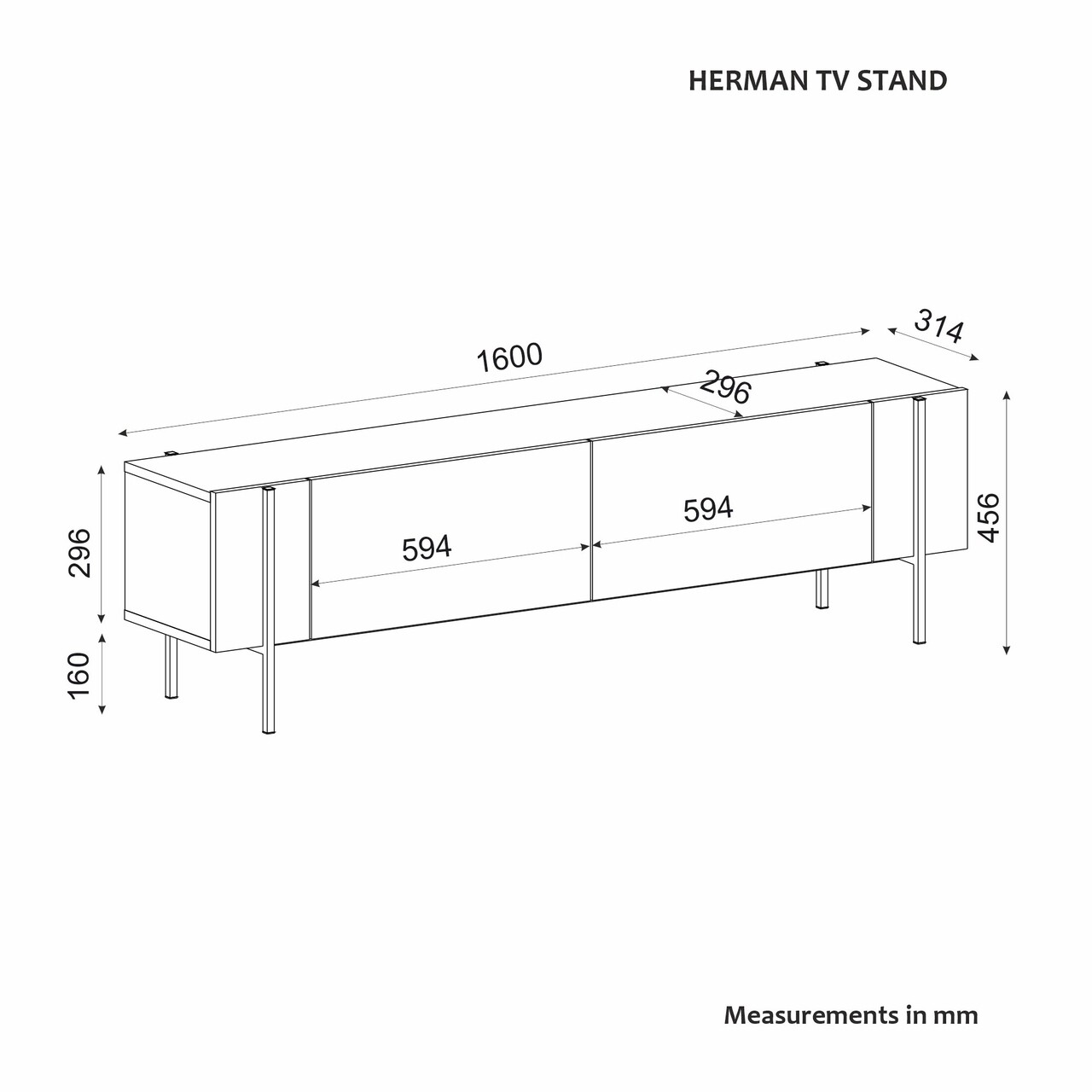 Comoda TV, Hanah Home, Herman, 160x45.6x31.4 cm, Maro - view 9