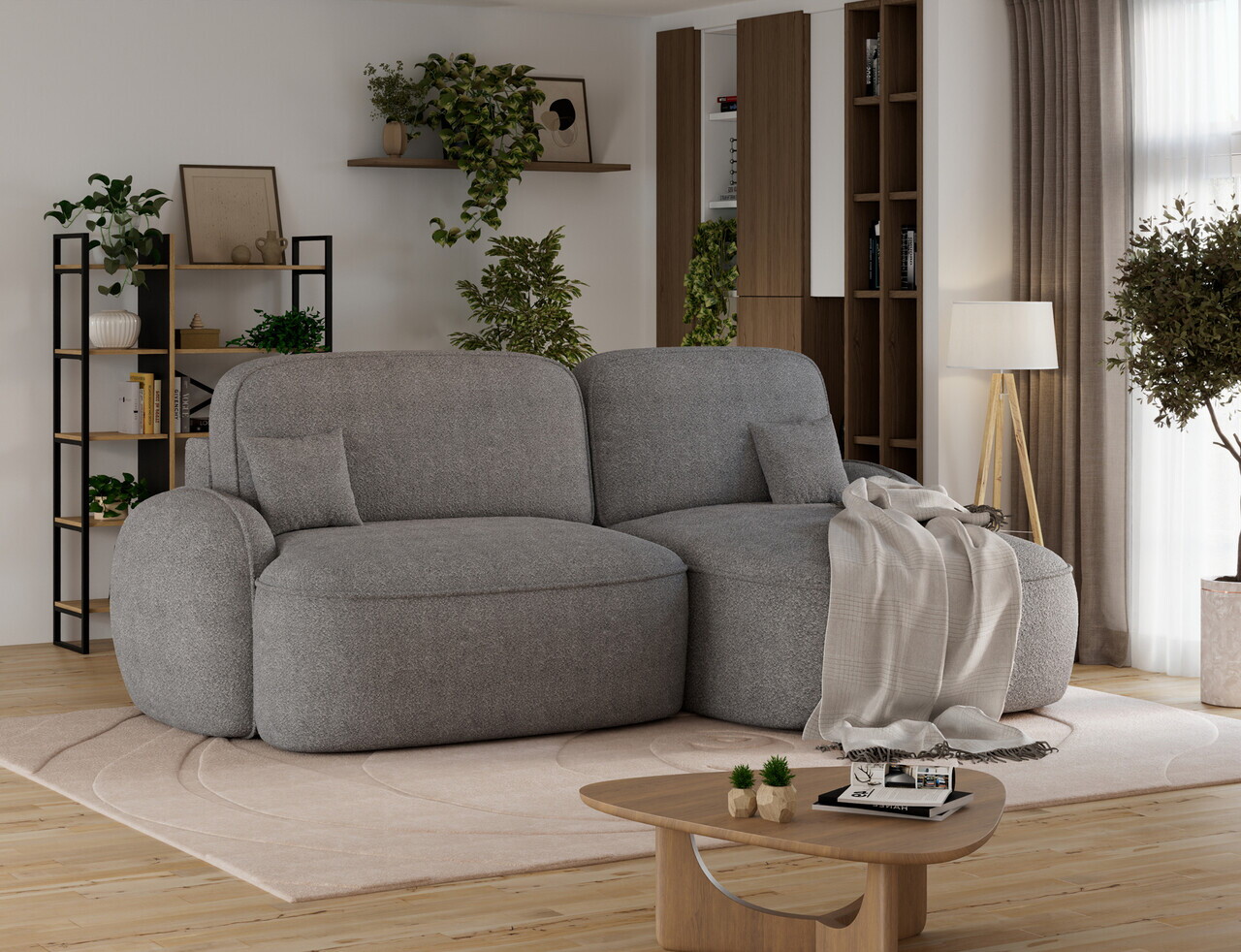Coltar extensibil dreapta 3 locuri ELTAP, Tesalia, 240x150x93 cm, lemn/tesatura boucle, gri — imaginea 3