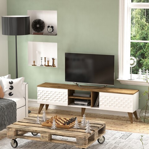 Comoda TV Egg, Zena Home, 180x35x53 cm, alb/natural 180x35x53