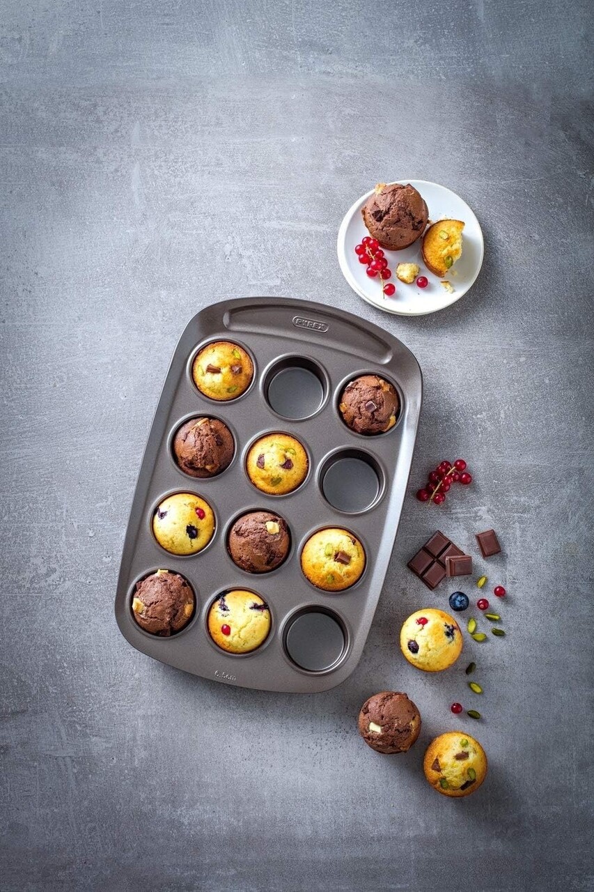 Forma pentru 12 briose, otel carbon, 38x25,5cm, "Asimetria" - Pyrex - imagine 4