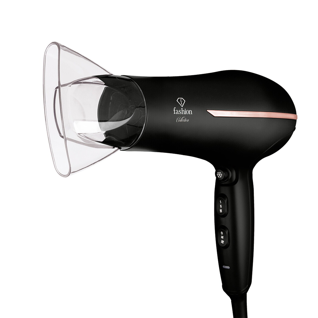 Uscator de par profesional Fashion TV, Matte Black-Rose Gold, 1950-2300W, 2 viteze, 3 trepte de temperatura, negru - imagine 2