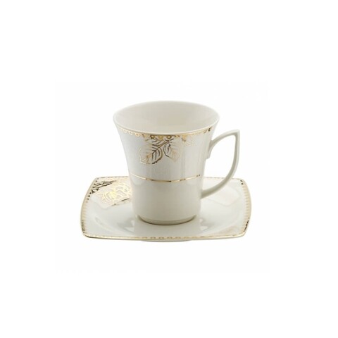 Set 6 cesti + 6 farfurii, kutahya porselen, bnmr12kt4309679, portelan, alb/auriu