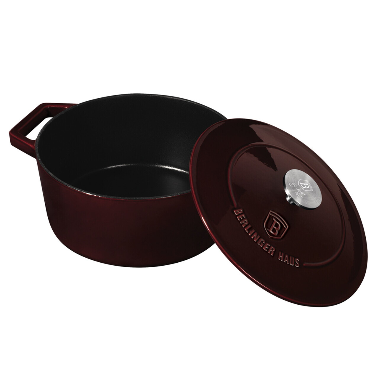 Oala cu capac Berlinger Haus, Strong Mold, 24 cm, 4.35 L, fonta, visiniu - imagine 5