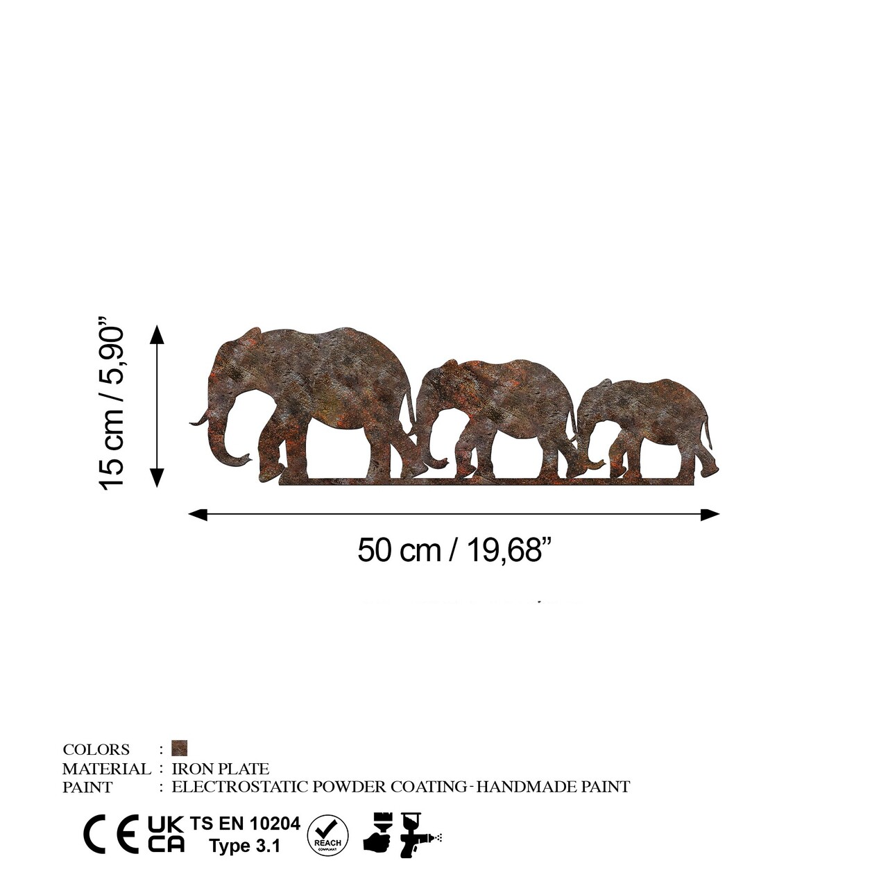 Decoratiune de perete, Rusty Elephant 1, Dimensiune: 15 x 50 cm, Maro antichizat - view 7