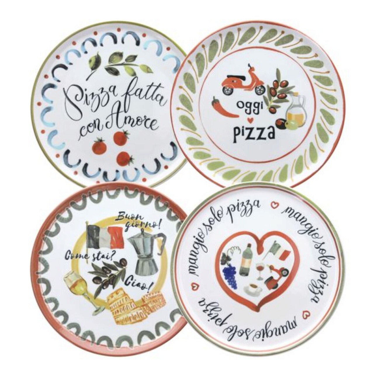 Set platou pentru servire pizza 9030-31-32-33, Cinzia, Andrea Fontebasso, 4 piese, 33 cm, portelan, multicolor