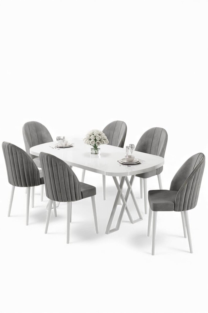 Set masă și scaune (7 piese), Hanah Home, Kaye, Alb/Gri - view 2