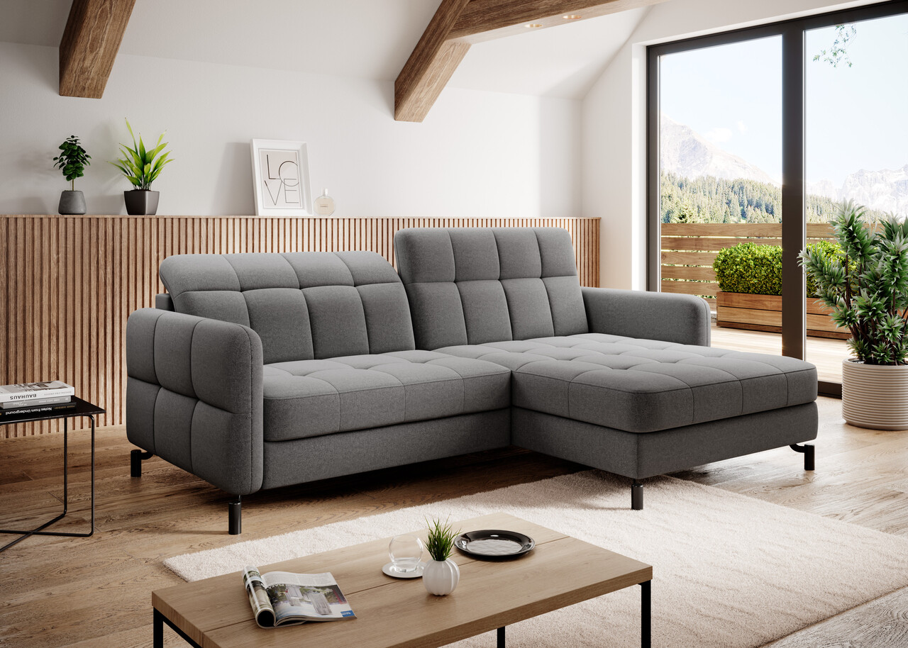 Coltar extensibil dreapta 3 locuri ELTAP, Lore-20, Lorelle, 225x160x105 cm, lemn/poliester, gri
