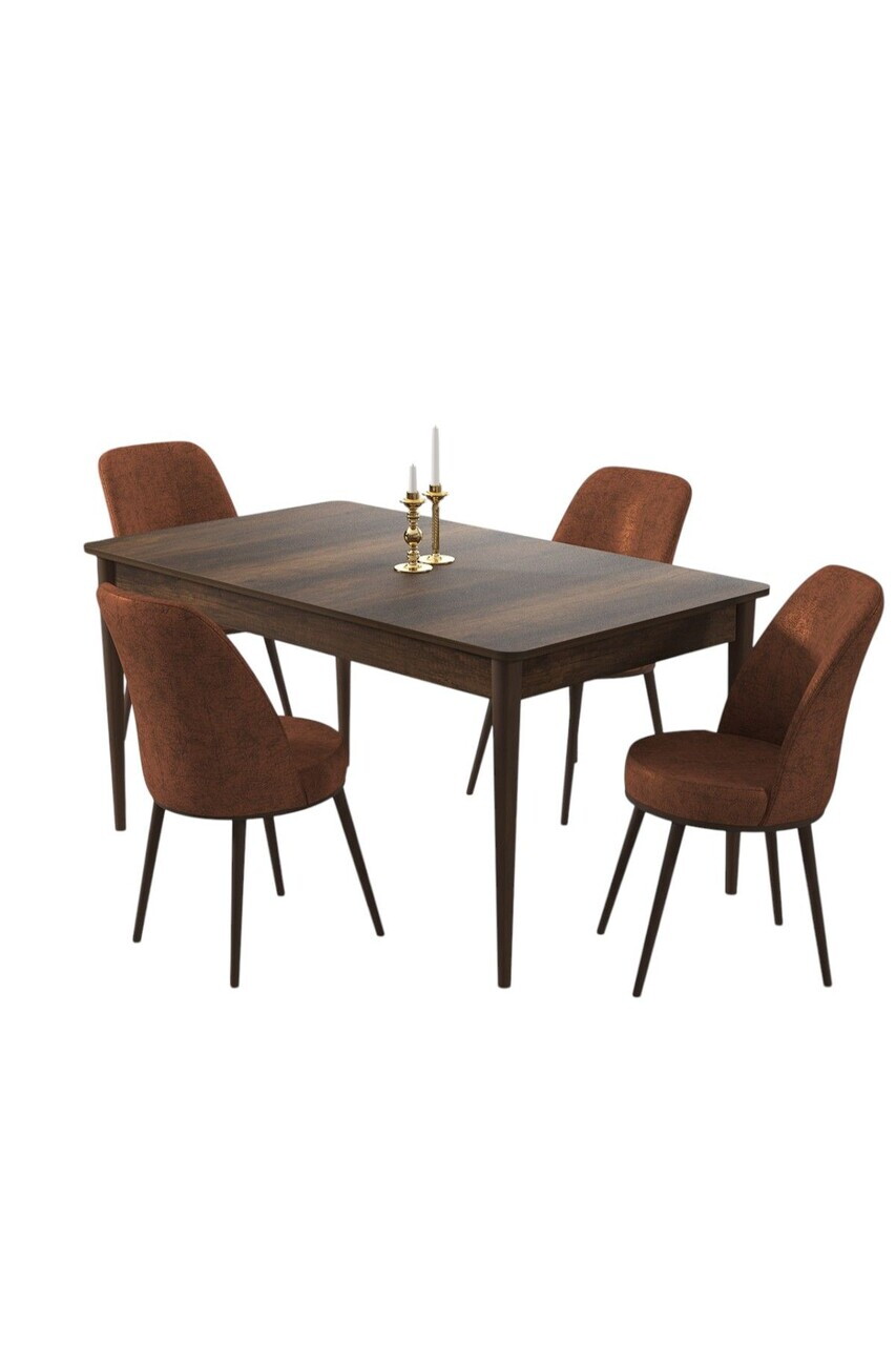 Set masa si scaune (5 piese), Hanah Home, Pir, Model baroc din lemn / Teracotă — imaginea 2