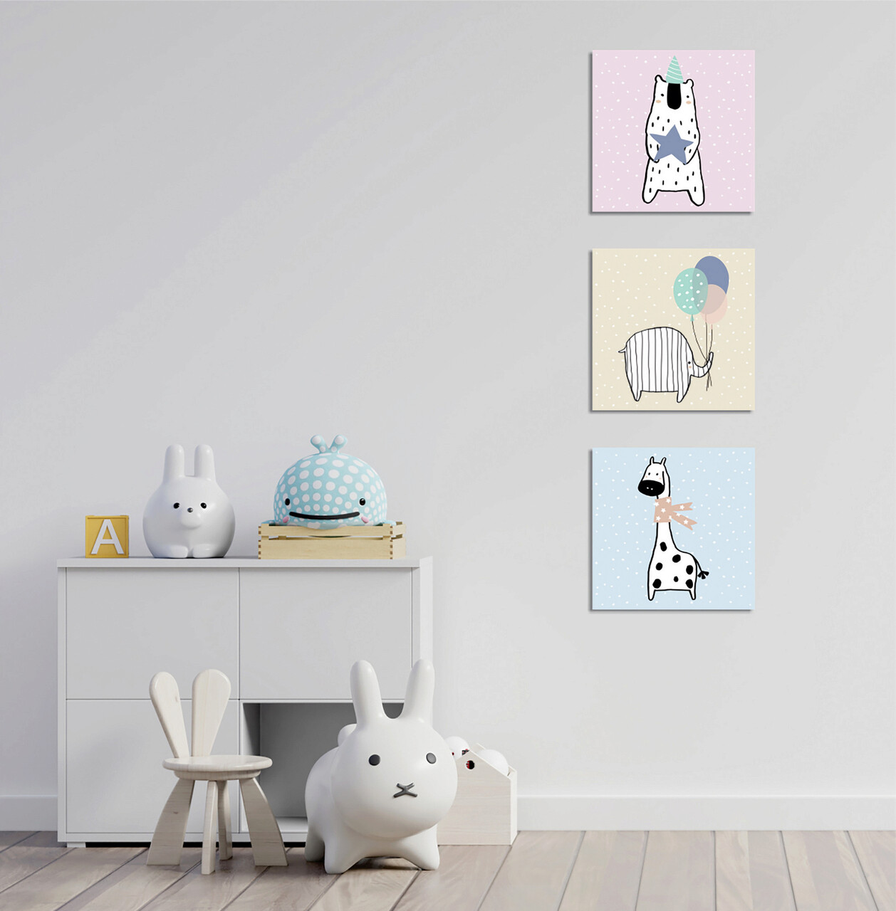 Set 3 tablouri decorative, FAH09, 60% bumbac/40% poliester, Rama de lemn, Multicolor - 1 | YEO