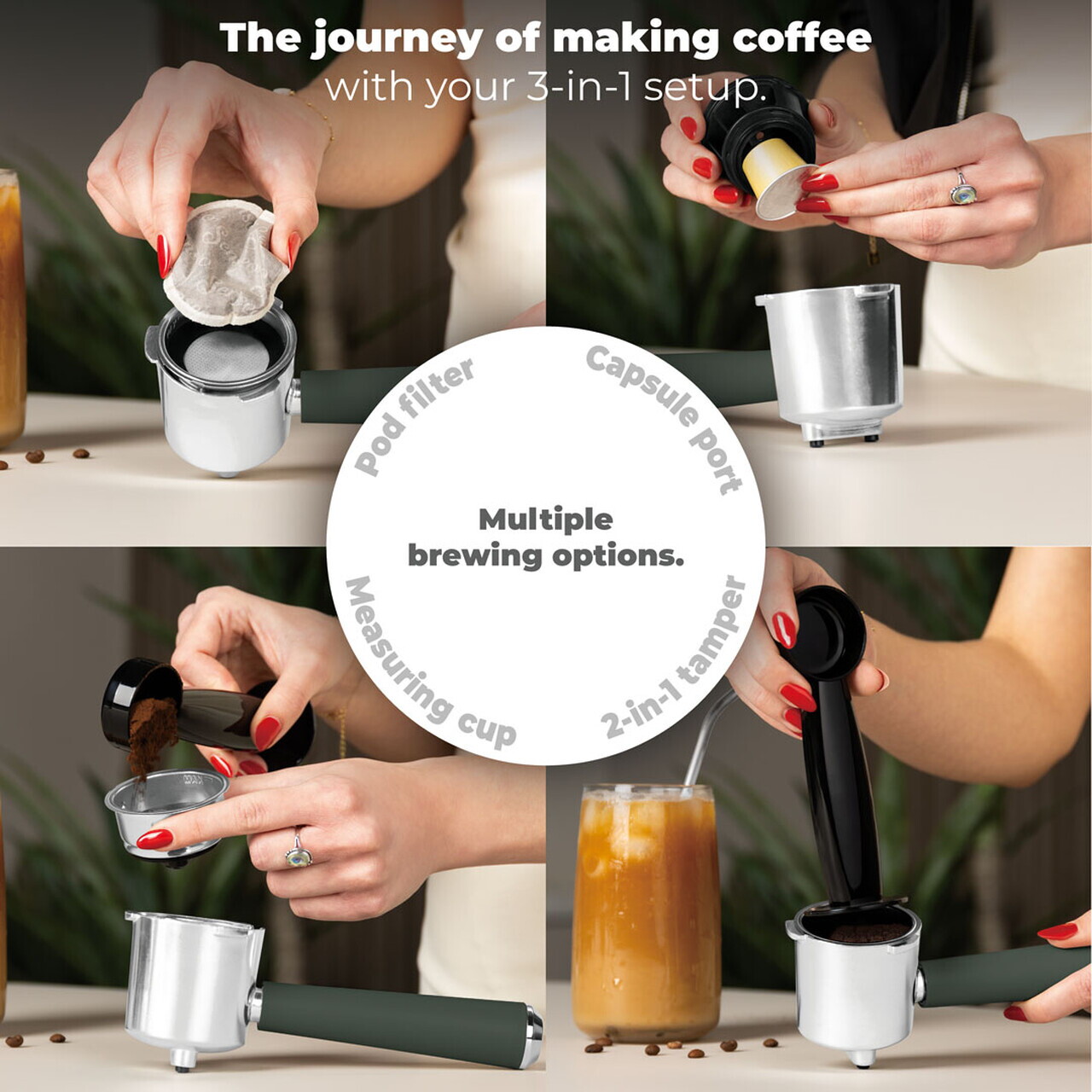 Espressor digital 3 in 1 Berlinger Haus, Matte Green, 950W, 21x25.9x28 cm, inox, verde mat - view 12