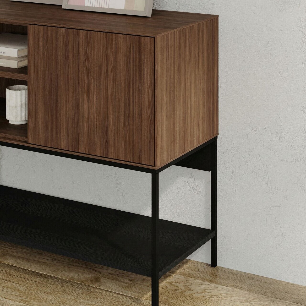 Consola, Hanah Home, Amira, 180x80x40 cm, PAL, Nuc Milano / Negru lemn / Negru — imaginea 4