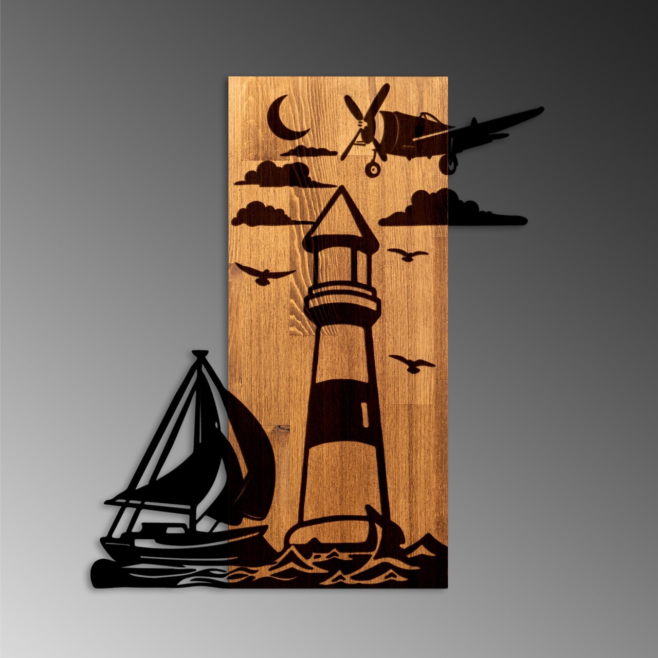 Decoratiune de perete, Lighthouse, Lățime: 52 cm, Nuc / Negru - view 6