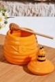 Borcan cu capac si lingura pentru miere, Kosova, Orange Black, ceramica, 14 cm