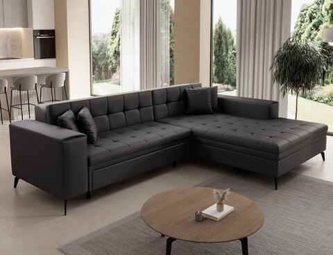Coltar extensibil dreapta 4 locuri ELTAP, Sol-26, Solange, 292x196x84 cm, lemn/poliester, negru