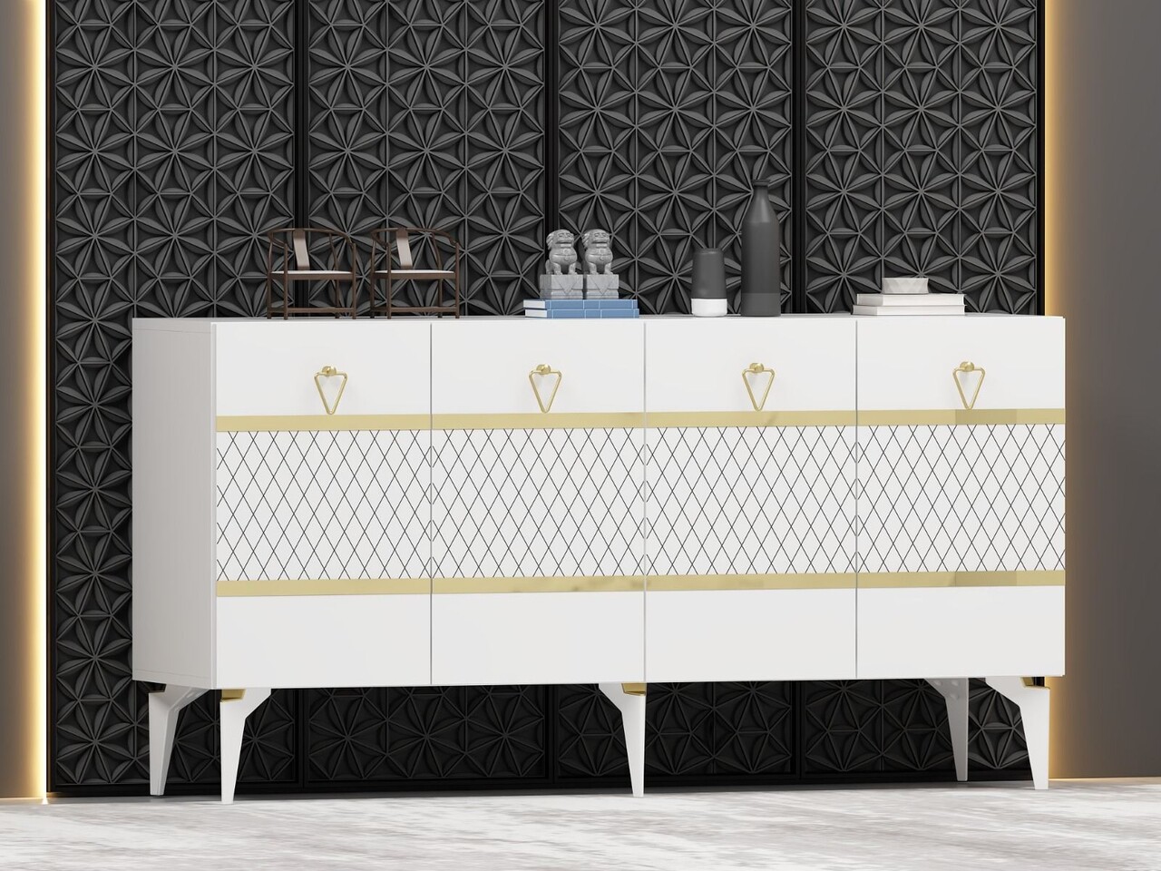 Consola, Hanah Home, Pelin, 150x79x40 cm, PAL , Alb/Auriu - view 2