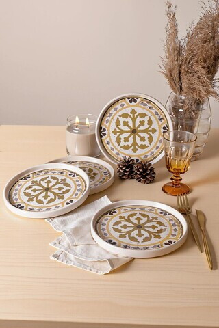 Set farfurii pentru desert, Hermia, 275KRM2608, Dimensiune: 21 cm (4 bucăți), Crem